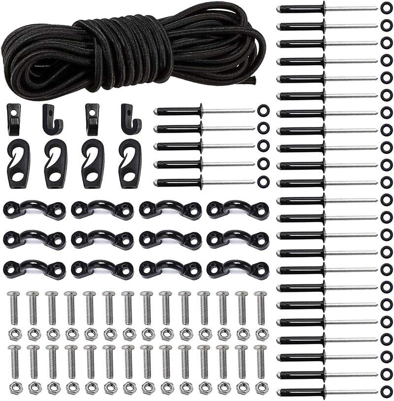 CLIO Deck Rigging Kit Accessory - 19.7 FT Bungee Cord with Deck Loops Tie Down Pad Eyes and J - Hooks and Bungee Cord Hook Screws & Rivets for Kayaks Canoes Boat - Image 1